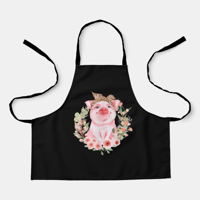 Tablier Cochon Avec Bandeau Léopard Fleur Cochon Mélange (Recto)