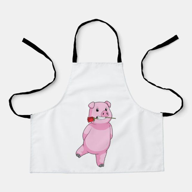 Tablier Cochon avec fleur Rose (Recto)