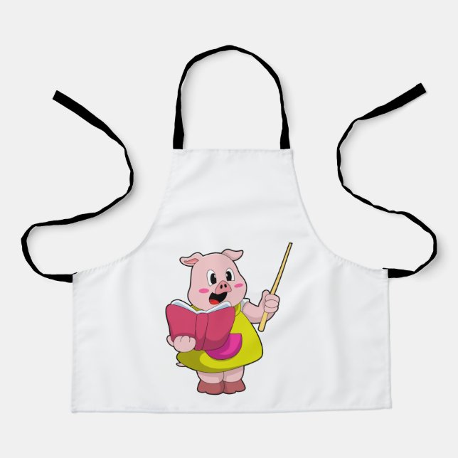 Tablier Cochon comme enseignant avec livre (Recto)