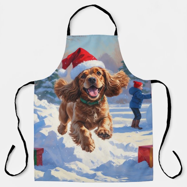 Tablier Cocker Spaniel coule dans la neige avec le Casquet (Recto)