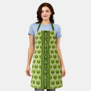 Tablier Cœur Alien Vert en Forme de Cœur Votre Nom en Glyp