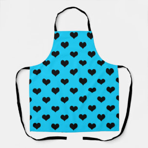 Tablier Cœur d'amour noir sur fond bleu