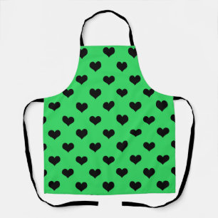 Tablier Cœur d'amour noir sur fond vert