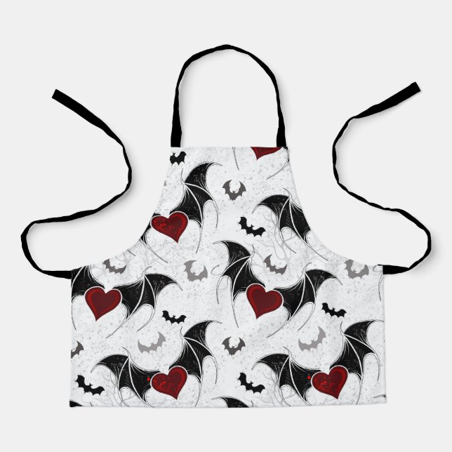 Tablier Coeur d'Halloween avec ailes de chauve-souris noir (Recto)