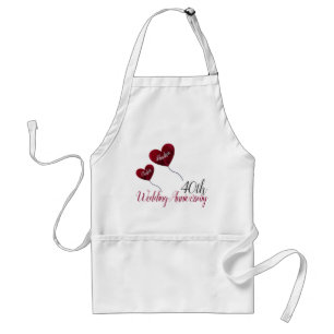 Tablier coeur rouge et blanc 40e anniversaire du mariage d