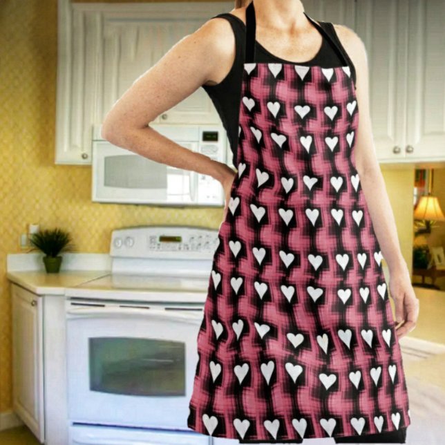 Tablier Coeurs blancs sur panneau rouge tout-en-dessus Imp (Prepare a special meal in your White Hearts On Red Panel Apron!)
