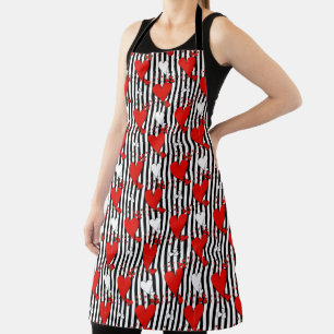 Tablier Coeurs de Saint Valentin Noir Rouge Blanc