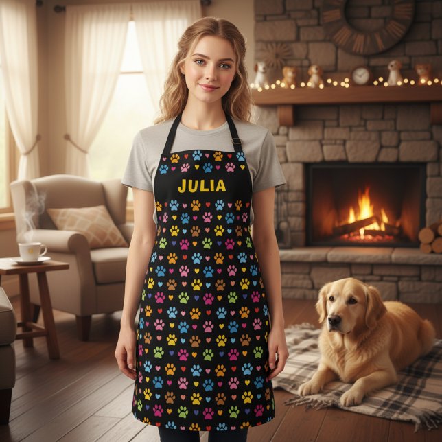 Tablier Coeurs et pattes personnalisées avec le nom d'tabl (🐾💛 Fun & practical custom apron for pet lovers!)