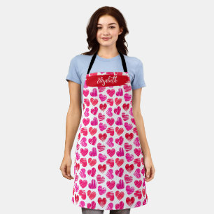 Tablier Coeurs griffés rouges et roses modernes Valentine 