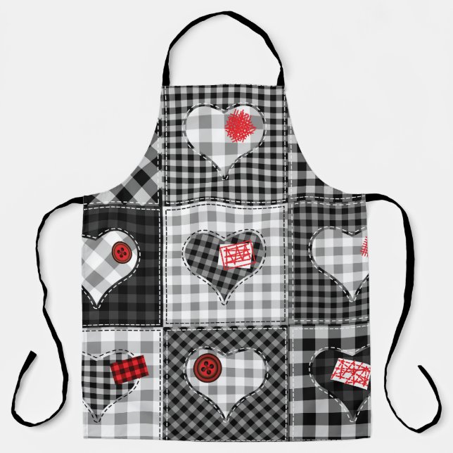 Tablier Coeurs Noir Blanc Patchwork Sans Couleur. (Recto)