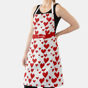 Tablier Coeurs rouges mignons motif texte ou nom personnel