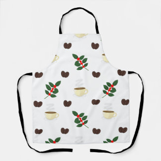 Tablier Coffee Pattern with Beans, Cups, and Coffee trees