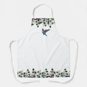 Tablier Colibri et fleurs blanches sur fond blanc