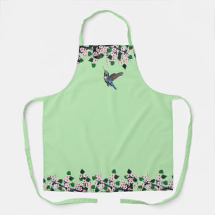 Tablier Colibri et fleurs blanches sur vert citron