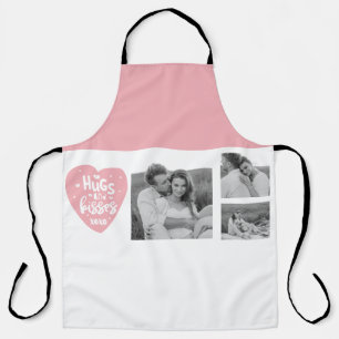 Tablier Collage Couple Photo & Hugs And Kisses PInk Heart