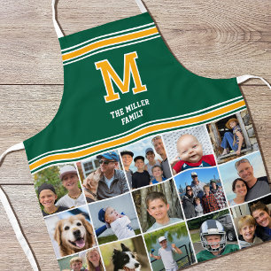 Tablier Collage de photos Monogramme de famille Vert Jaune
