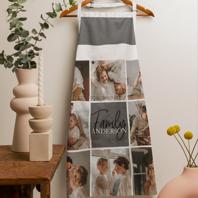 Tablier Collage familial photo et cadeau gris personnalisé (Créateur téléchargé)