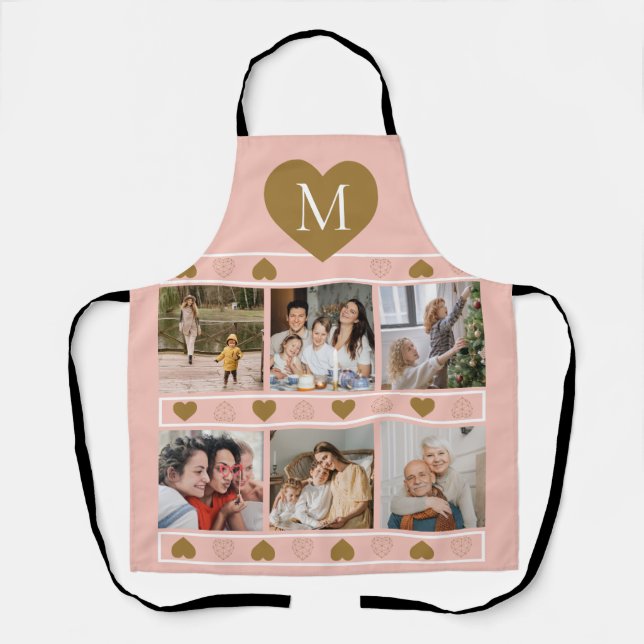 Tablier Collage photo de famille rose avec Monogramme de c (Recto)