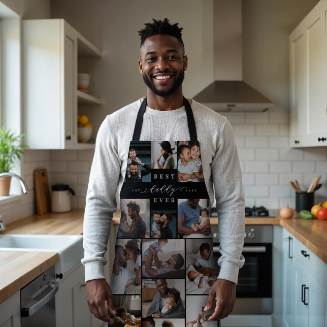 Tablier Collage photo de la Fête des pères de script Best  (Best Father Ever Script Fathers Day Photo Collage Apron)