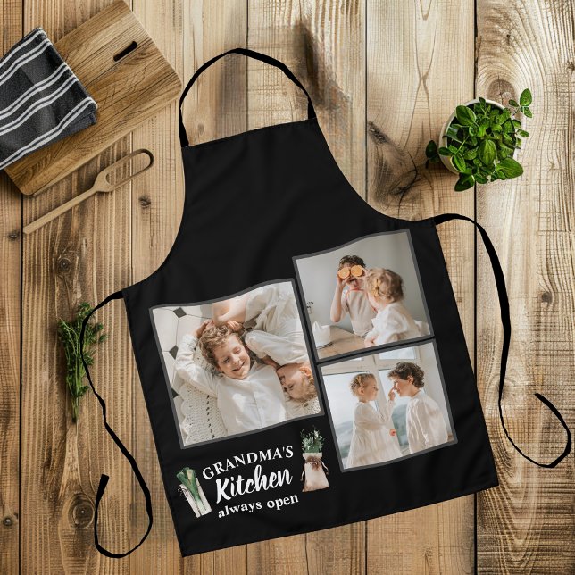 Tablier Collage Photo & Grand-Mère Cuisine Toujours Ouvert (Créateur téléchargé)