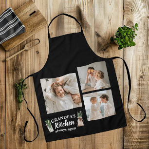 Tablier Collage Photo & Grand-Père Cuisine Toujours Ouvert