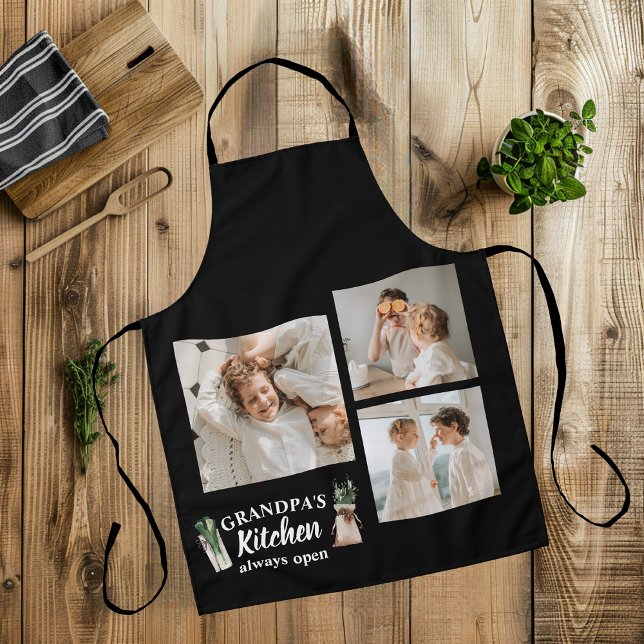 Tablier Collage Photo & Grand-Père Cuisine Toujours Ouvert (Créateur téléchargé)