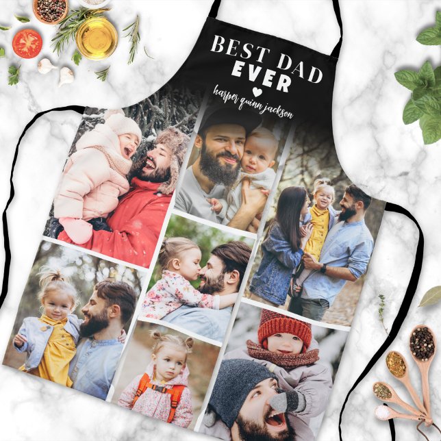 Tablier Collage photo personnalisé Meilleur papa jamais (Personalized Photo Collage Best Dad Ever Apron )