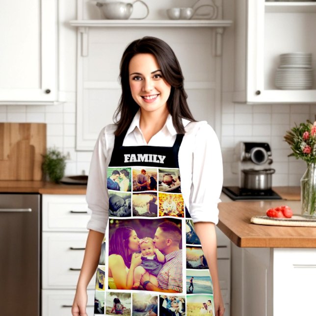 Tablier Collage photo texte personnalisé Impression totale (Personalize photo collage custom text apron)