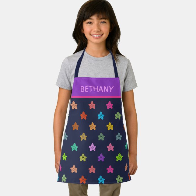 Tablier Colorful Doodle Hearts on Blue Personalised (Insitu)