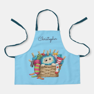 Tablier Conception de monstre de chaussette bleu mignon et