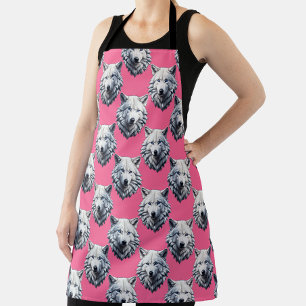 Tablier Conception de motif de tête de loup blanc rose 