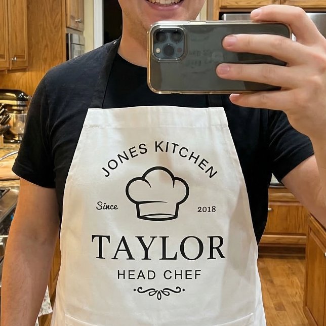 Tablier Conception de typographie de nom de chapeau de che (Head chef personalized apron gift for her)