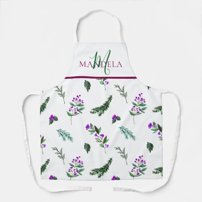 Tablier Conception florale de monogramme de verdure de bai (Recto)