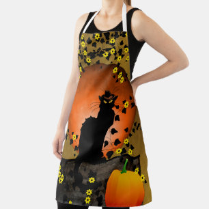 Tablier Conversation Noir, chat noir, citrouille Thanksgiv