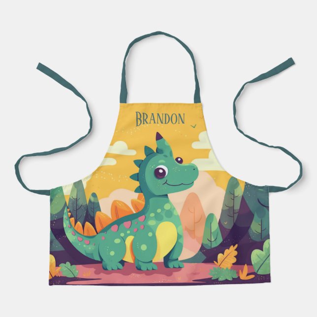 Tablier Cool enfants dinosaures amoureux ajouter le nom (Recto)
