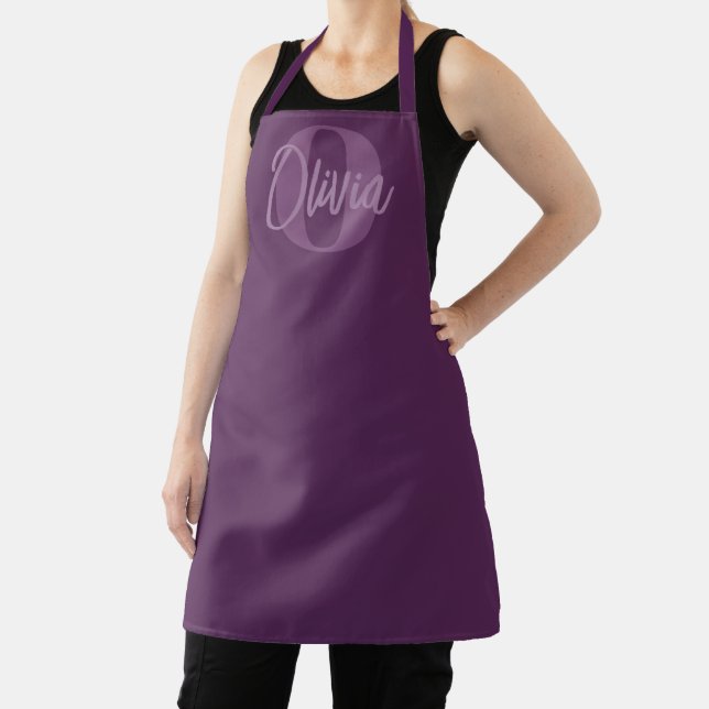 Tablier Cool Monochrome Purple Script tendance Monogramme (Insitu)