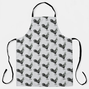 Tablier Coq de métier ligne d'art noir et blanc