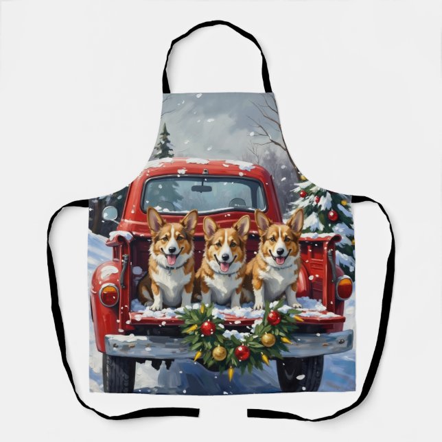 Tablier Corgi Christmas Red Truck Holiday (Recto)