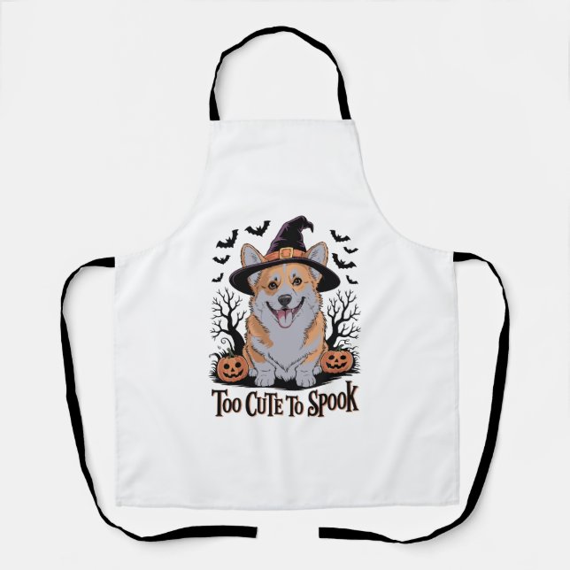 Tablier Corgi d'Halloween mignonne en Casquette de sorcièr (Recto)