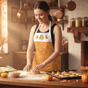 Tablier Corn à bonbons Monogramme Orange Halloween Apron