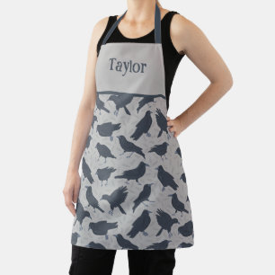 Tablier Corneilles Noires Oiseaux Gris Motif