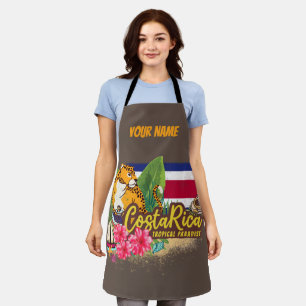 Tablier Costa Rica rétro grand chat drapeau vintage Souven
