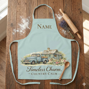 Tablier Cottage Fleur Sauvage Camion Bleu Vintage Calme
