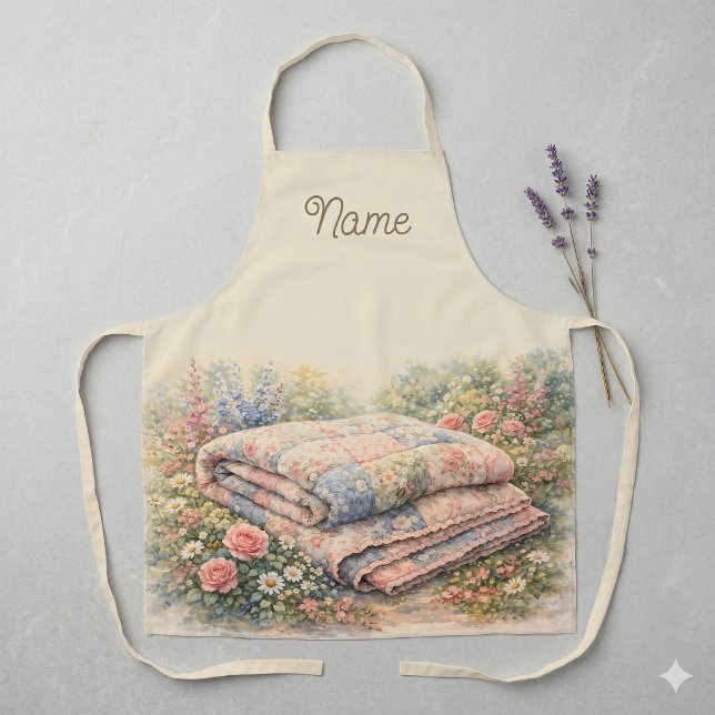 Tablier Cottagecore Floral Patchwork Quilt Watercolor (Cottagecore Floral Patchwork Quilt Watercolor Apron)