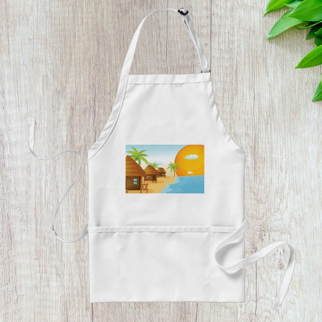 Tablier Coucher de soleil tropical avec des huttes de chau (Créateur téléchargé)