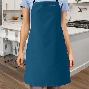 Tablier Couleur solide Turquoise bleu foncé modèle blanc S
