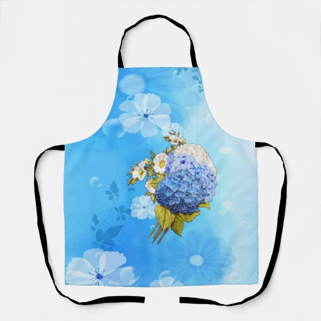 Tablier Couleurs d'aquarelle bleue Hydrangeas tout-en-un (Recto)