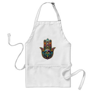 Tablier Couleurs de paon Hamsa avec Troisième Œil en or