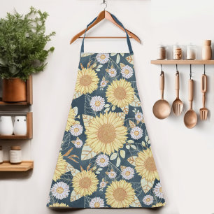 Tablier Country Floral Jaune Tournesol Jaune Marine Bleu A