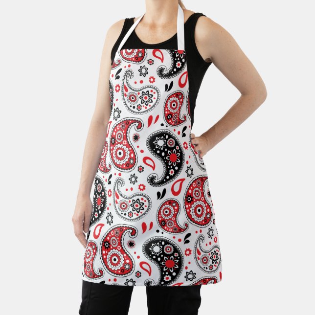 Tablier Country Kitchen Paisley Red and Black Western (Insitu)